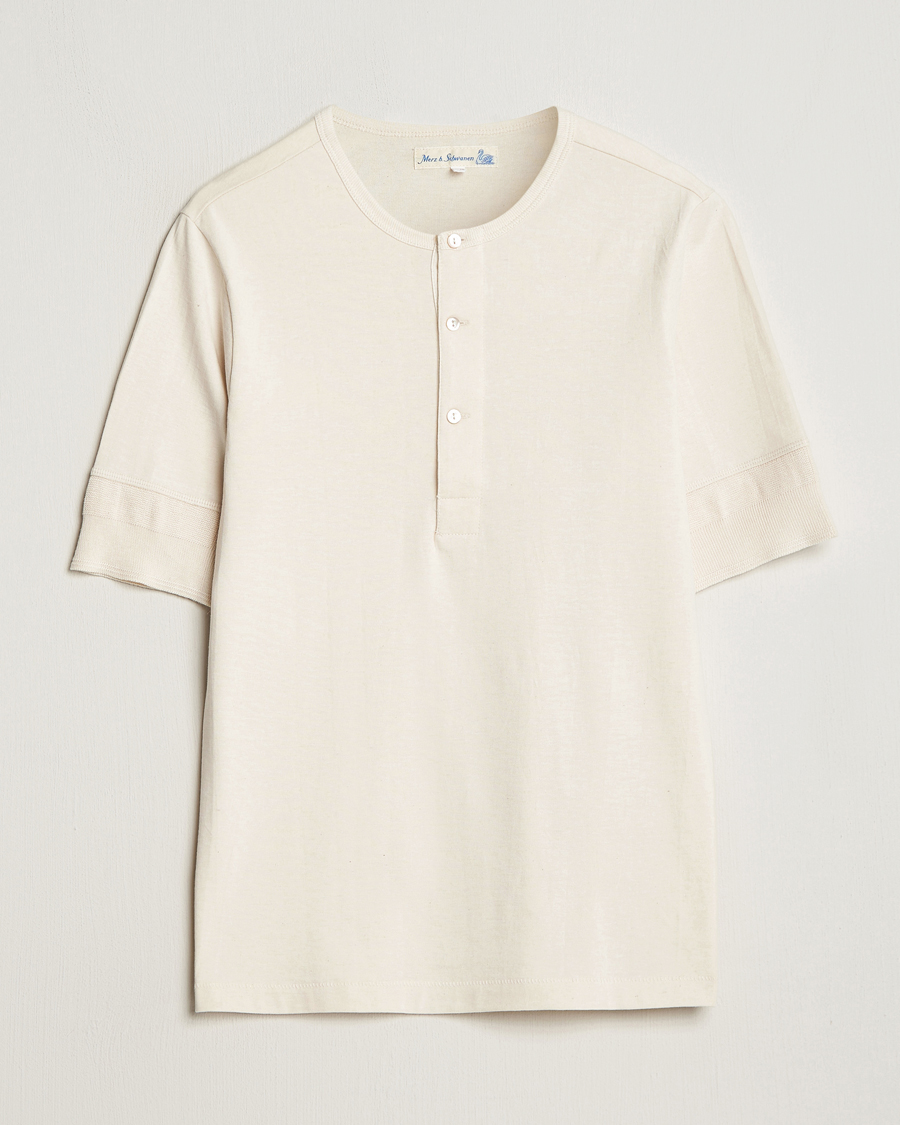 Herre |  | Merz b. Schwanen | Short Sleeve Organic Cotton Henley Nature