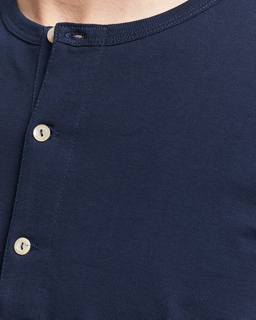 Herre | Trøjer | Merz b. Schwanen | Short Sleeve Organic Cotton Henley Ink Blue