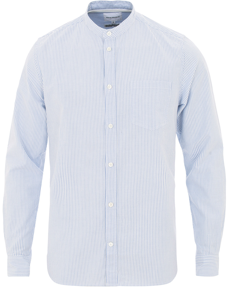Herre | Skjorter | Norse Projects | Hans Collarless Oxford Stripe Shirt Light Blue