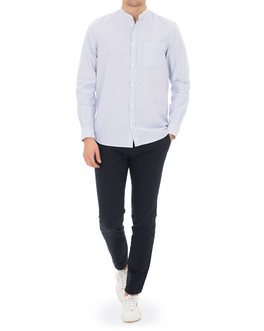 Herre | Skjorter | Norse Projects | Hans Collarless Oxford Stripe Shirt Light Blue