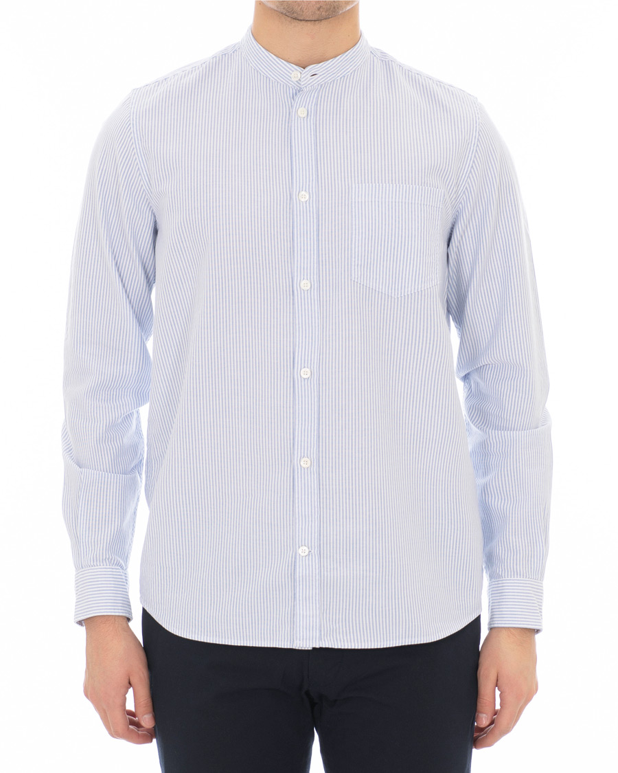 Herre | Skjorter | Norse Projects | Hans Collarless Oxford Stripe Shirt Light Blue