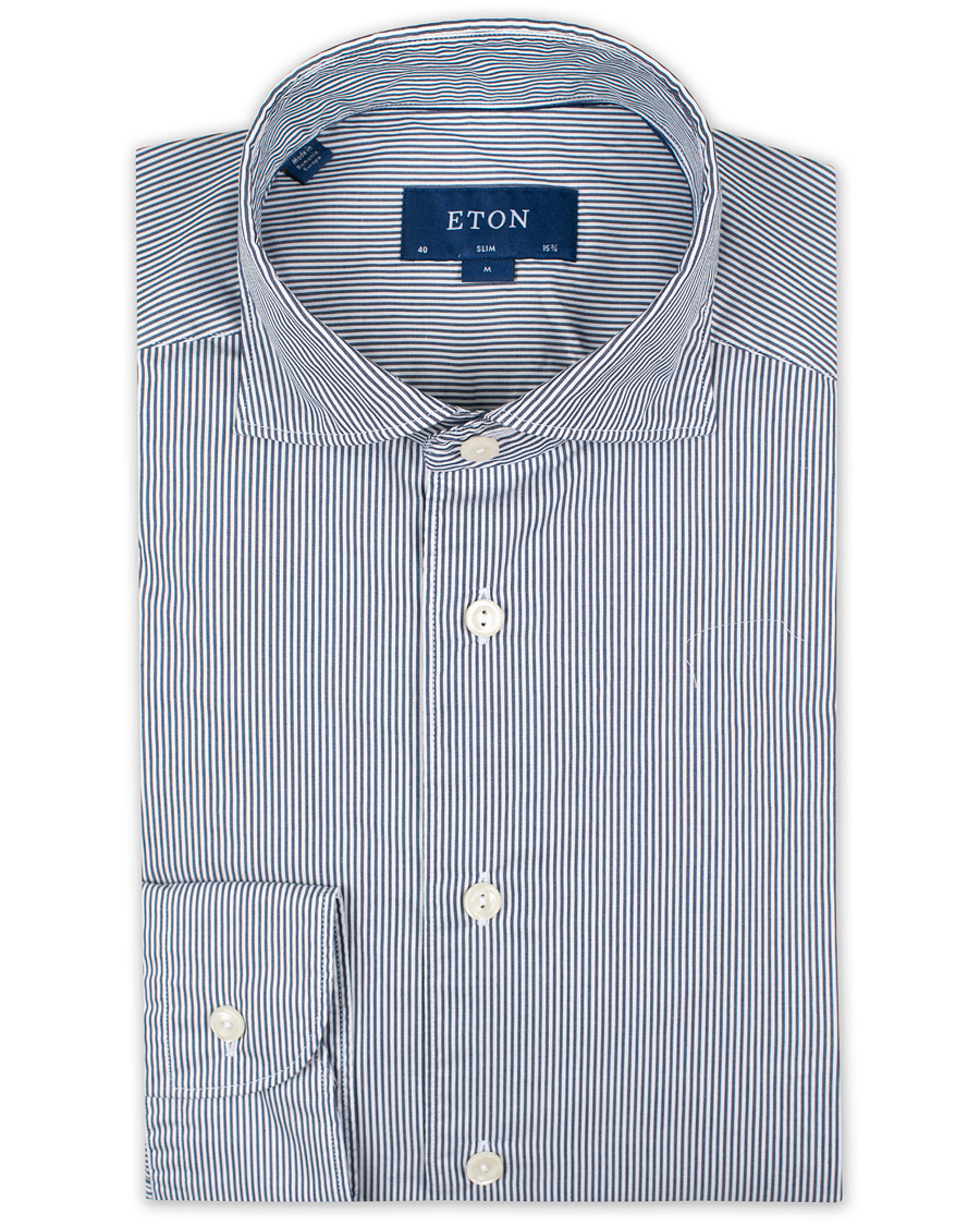 Herre | Skjorter | Eton | Slim Fit Lightweight Stripe Extreme Cutaway Blue