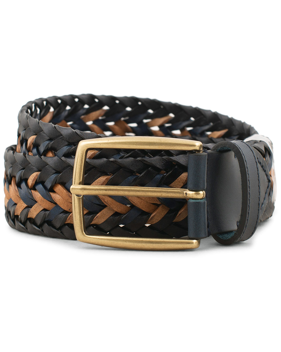 Herre | Morris Braided Leather Belt Navy/Nature | Morris | Braided Leather Belt Navy/Nature