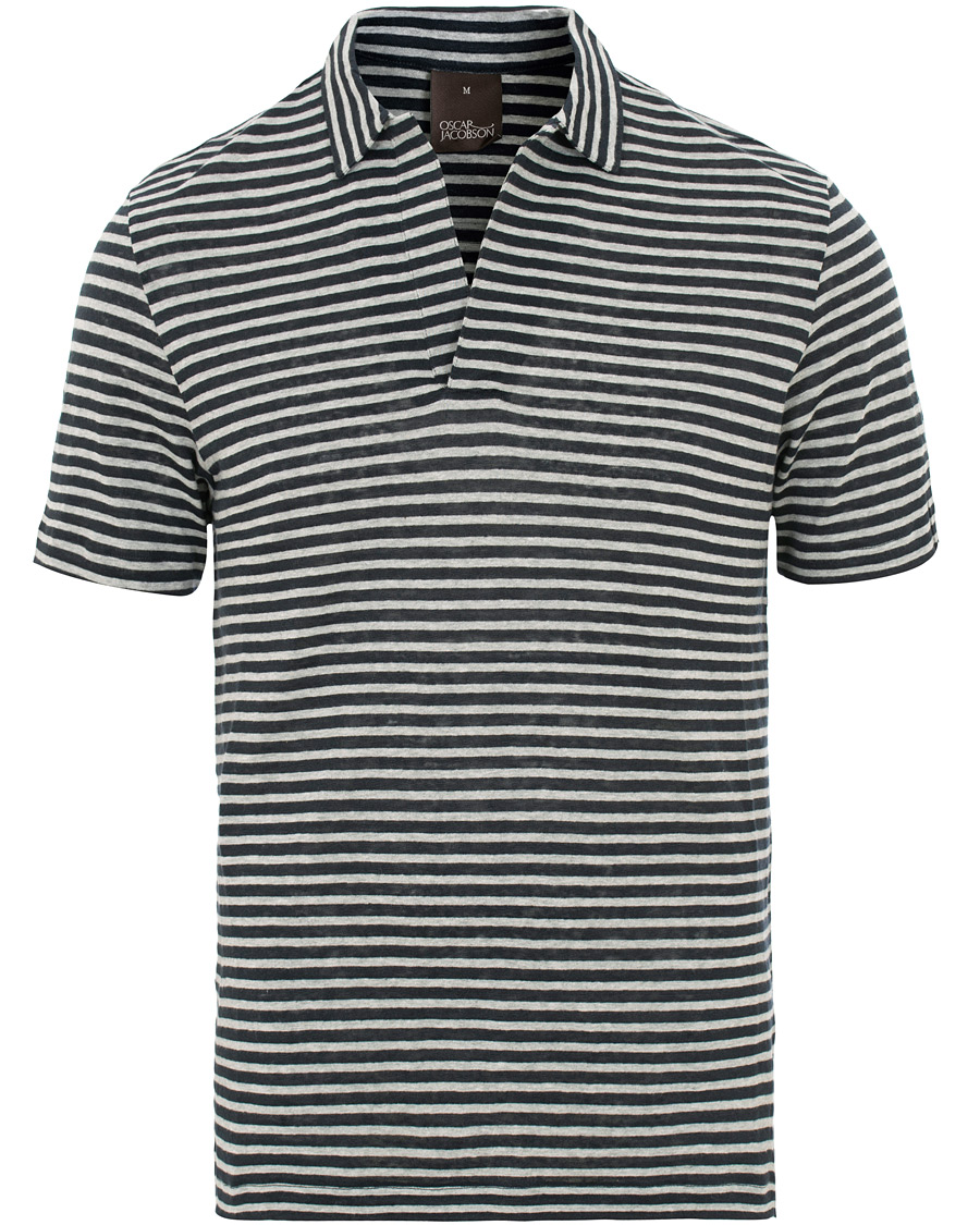 Herre | Polotrøjer | Oscar Jacobson | Cornelis Striped Short Sleeve Polo Blue/White