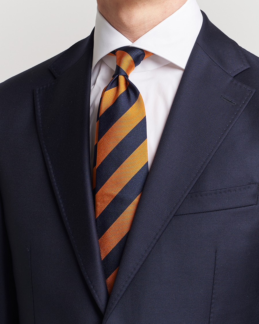 Herre | Slips | Amanda Christensen | Regemental Stripe Classic Tie 8 cm Orange/Navy