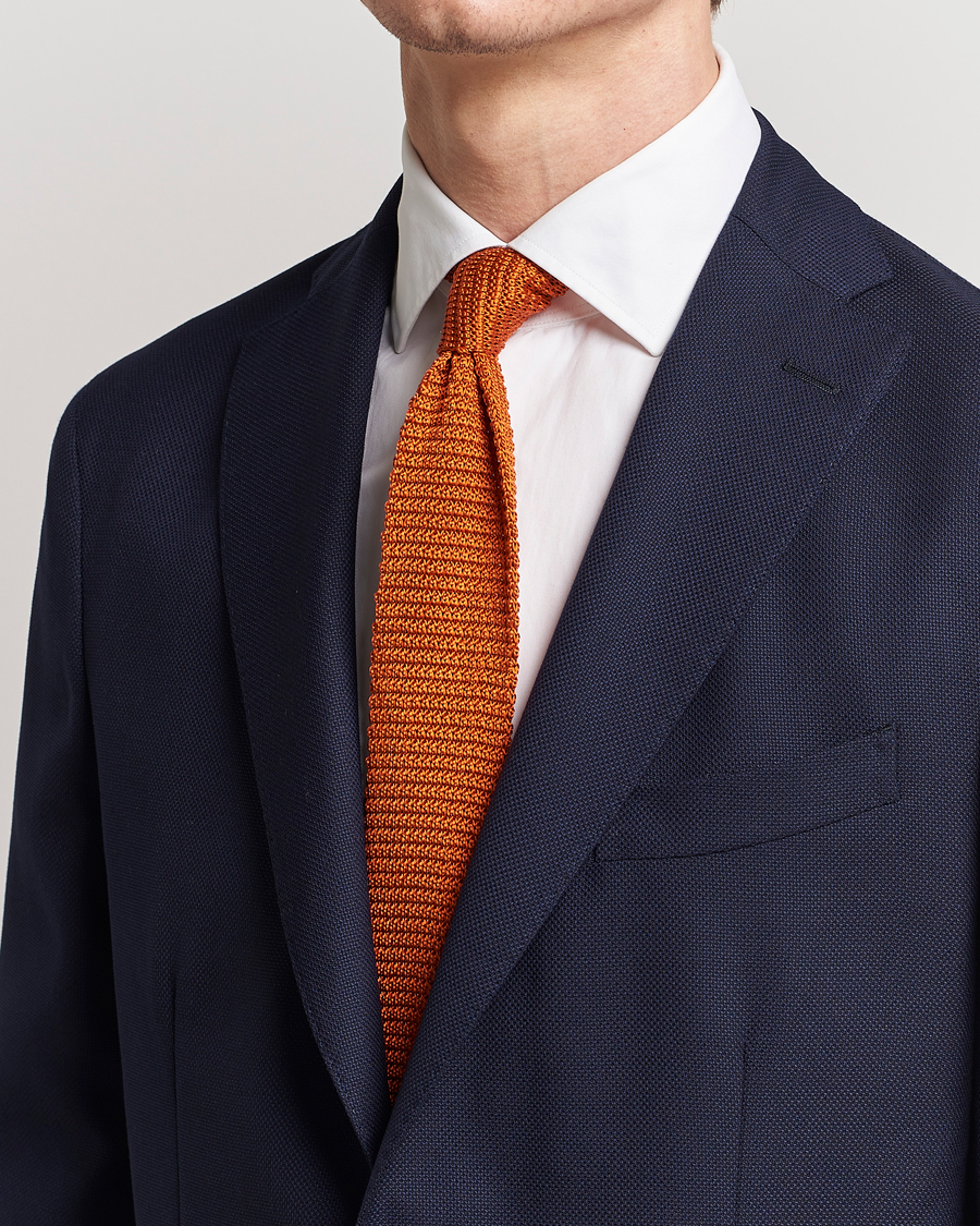 Herre | Tilbehør | Amanda Christensen | Knitted Silk Tie 6 cm Orange