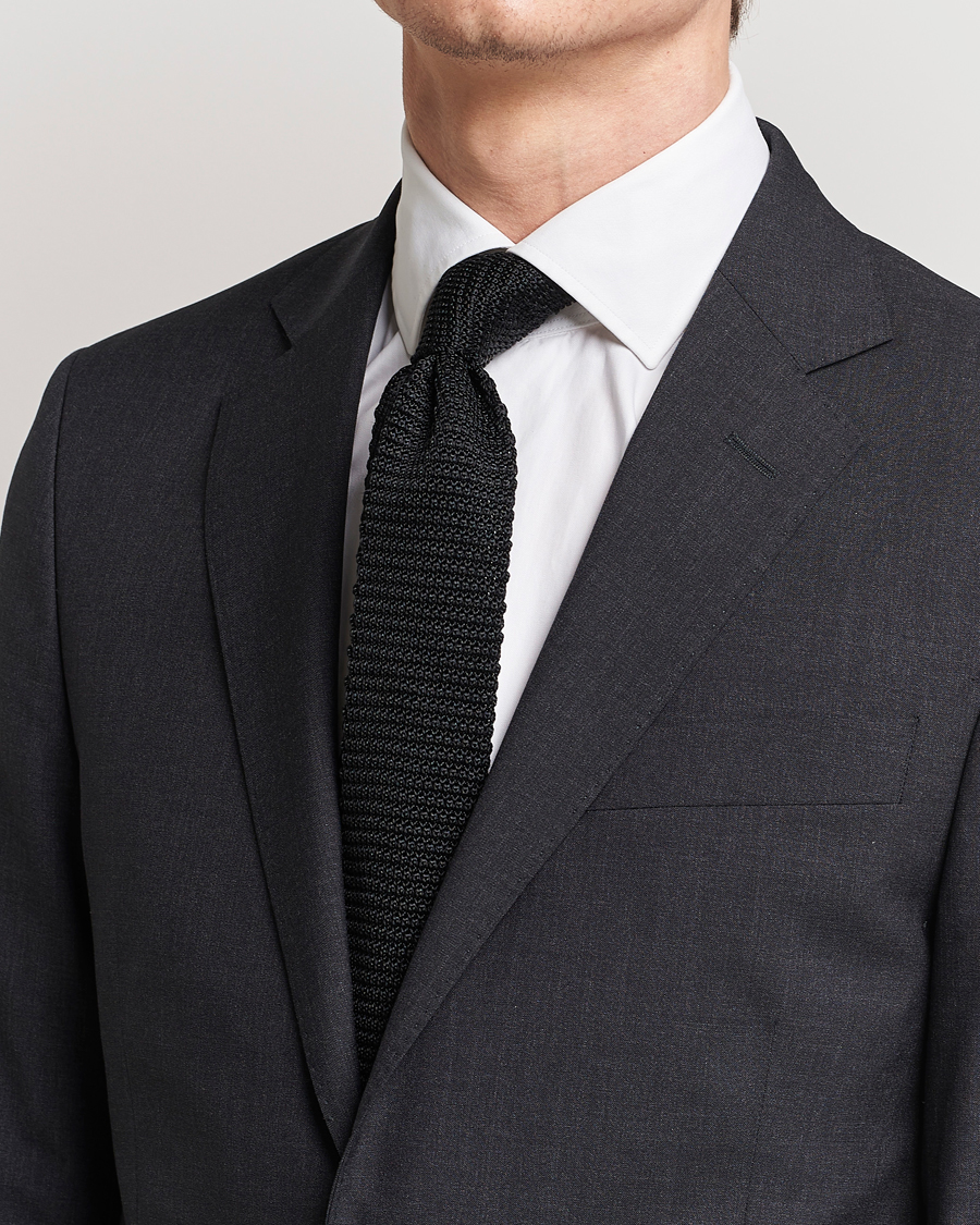Herre | Amanda Christensen Knitted Silk Tie 6 cm Black | Amanda Christensen | Knitted Silk Tie 6 cm Black