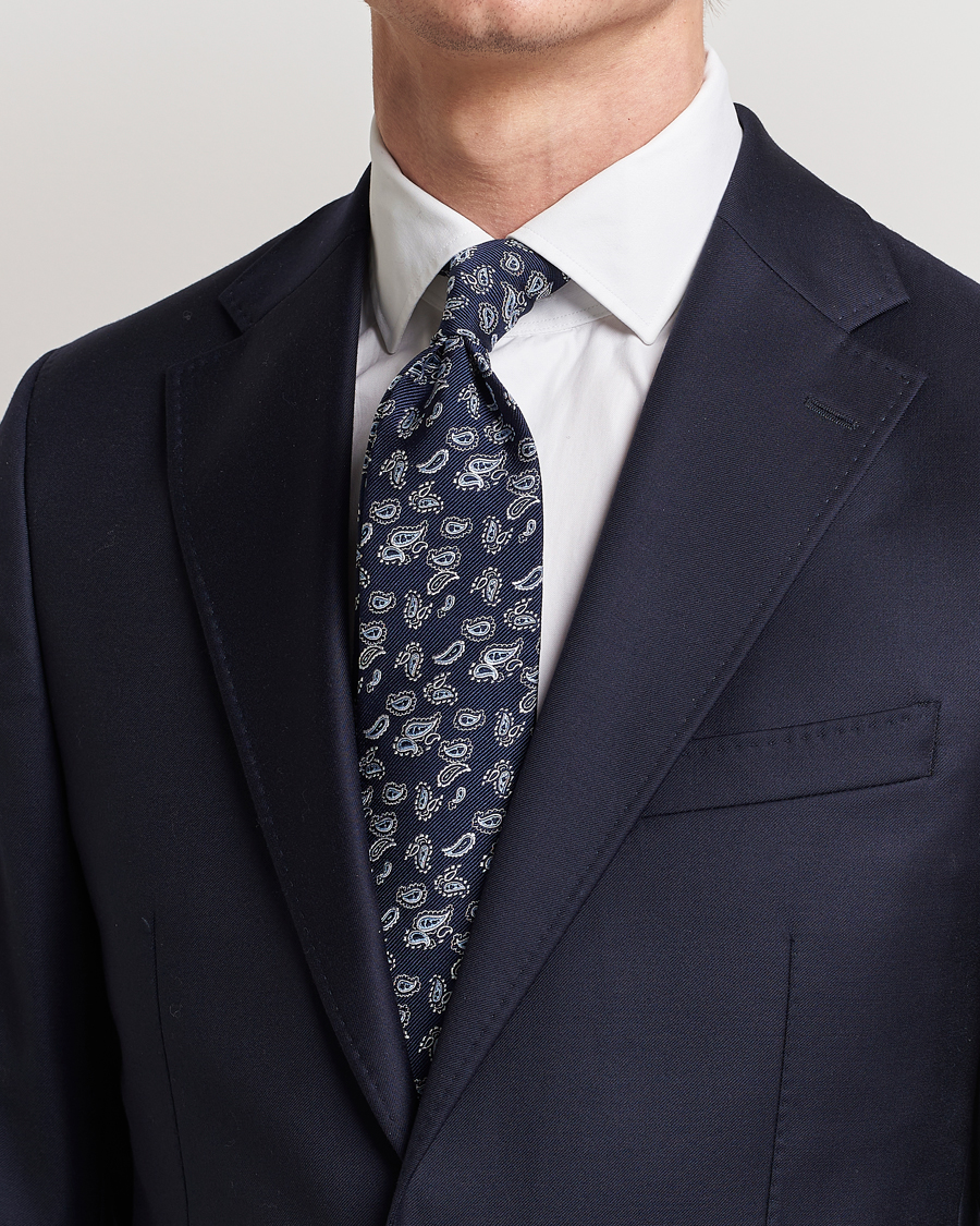 Herre | Amanda Christensen | Amanda Christensen | Paisley Woven Silk Tie 8 cm Navy