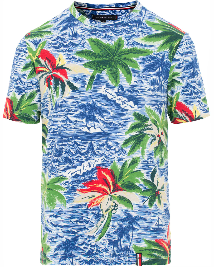 Herre | T-Shirts | Tommy Hilfiger | Palm Over Print Crew Neck Tee Snow White