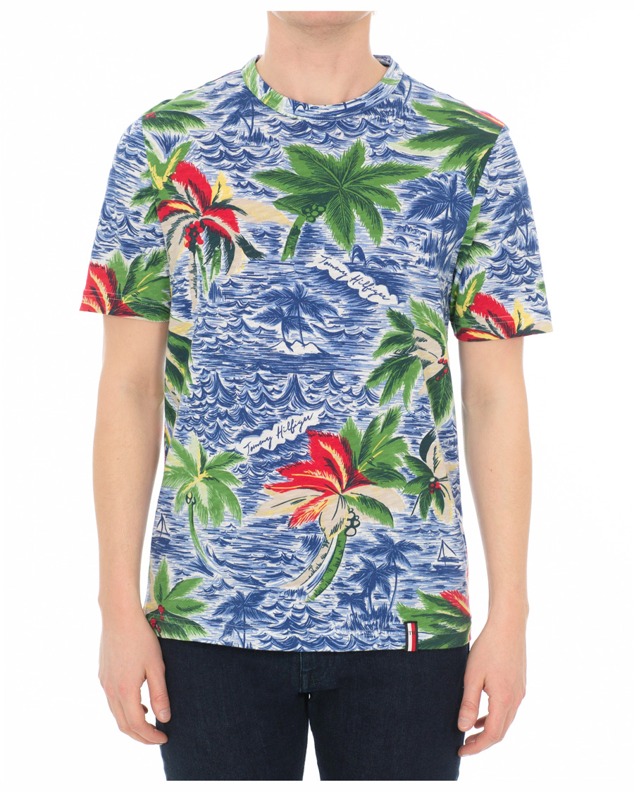 Herre | T-Shirts | Tommy Hilfiger | Palm Over Print Crew Neck Tee Snow White