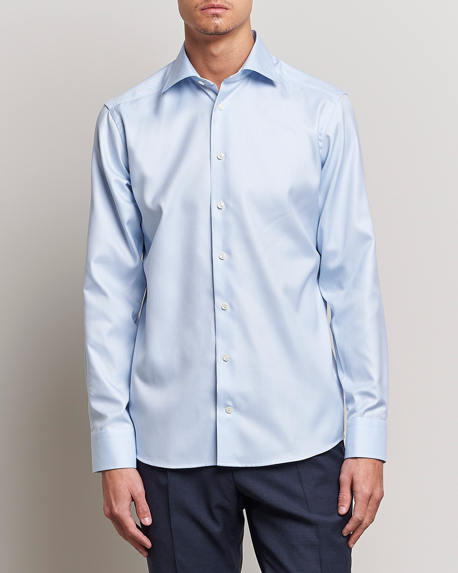 Herre |  | Eton | Slim Fit Textured Twill Shirt Blue