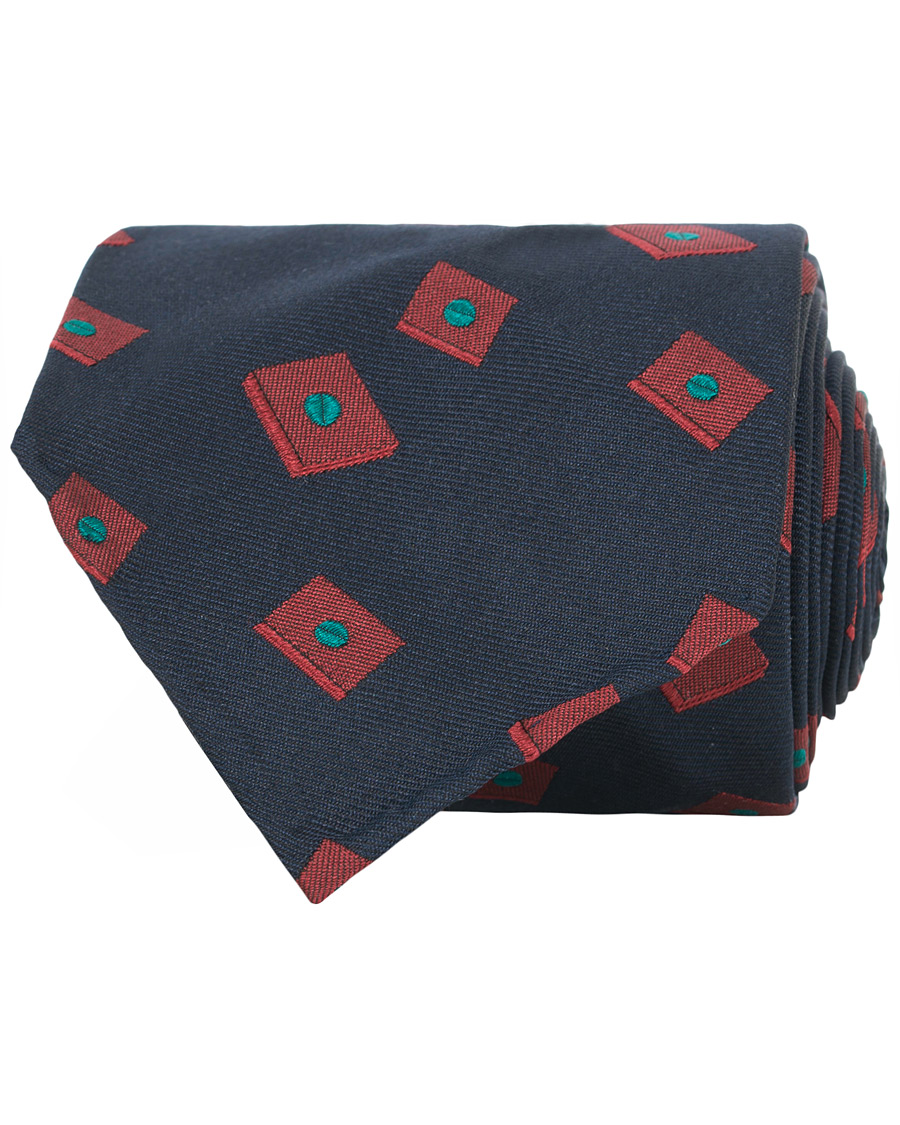Herre | Berg&Berg Handrolled Seven Fold Jacquard Silk 8 cm Tie Navy/Red | Berg&Berg | Handrolled Seven Fold Jacquard Silk 8 cm Tie Navy/Red