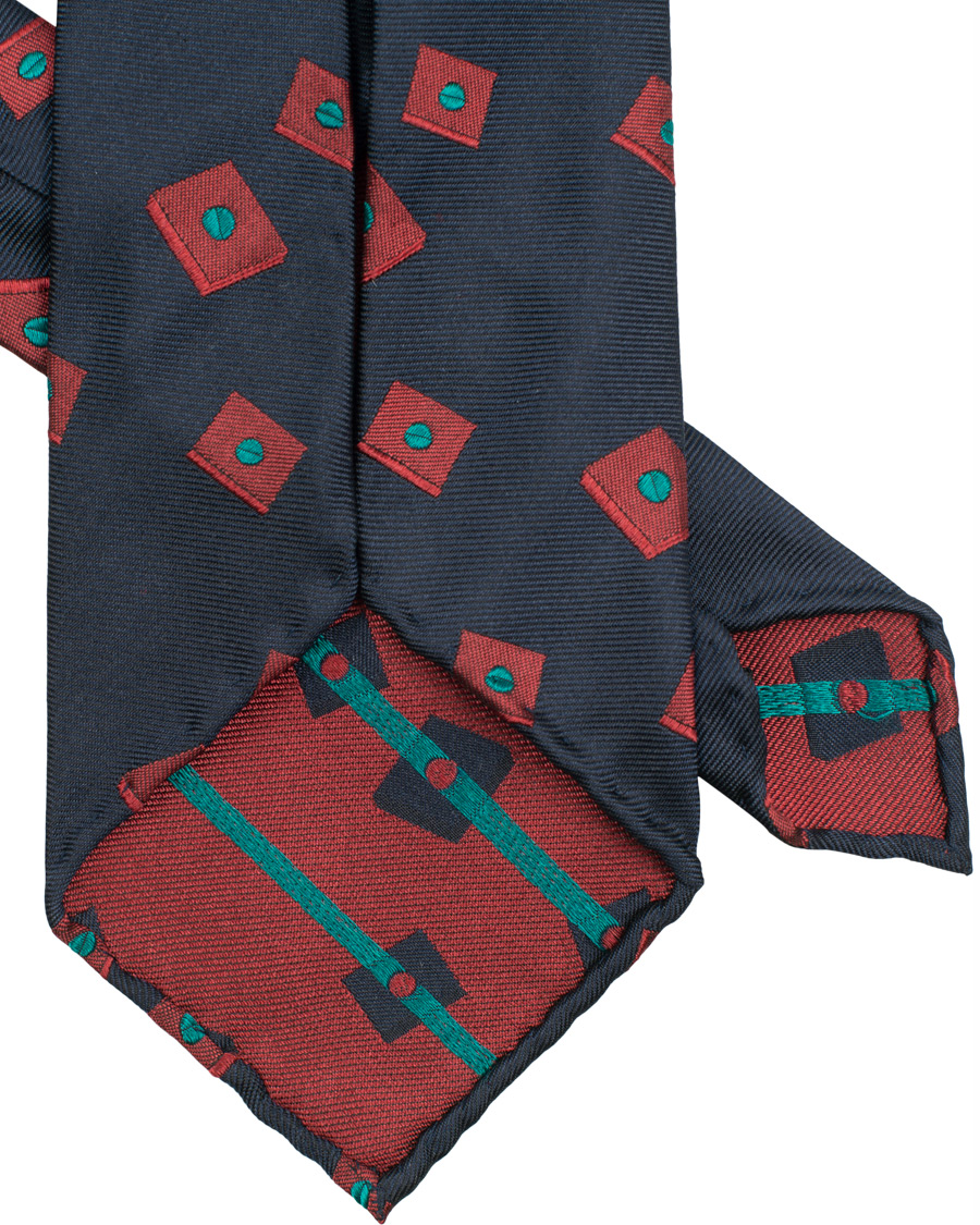 Herre | Berg&Berg Handrolled Seven Fold Jacquard Silk 8 cm Tie Navy/Red | Berg&Berg | Handrolled Seven Fold Jacquard Silk 8 cm Tie Navy/Red