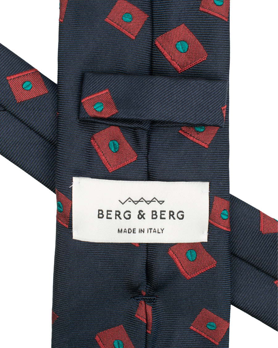 Herre | Berg&Berg Handrolled Seven Fold Jacquard Silk 8 cm Tie Navy/Red | Berg&Berg | Handrolled Seven Fold Jacquard Silk 8 cm Tie Navy/Red