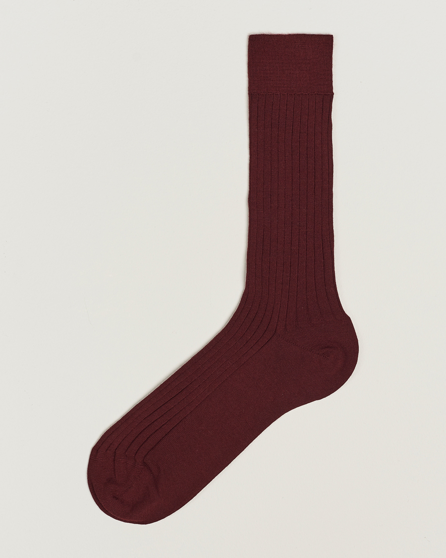 Herre | Undertøj | Bresciani | Wool/Nylon Ribbed Short Socks Burgundy