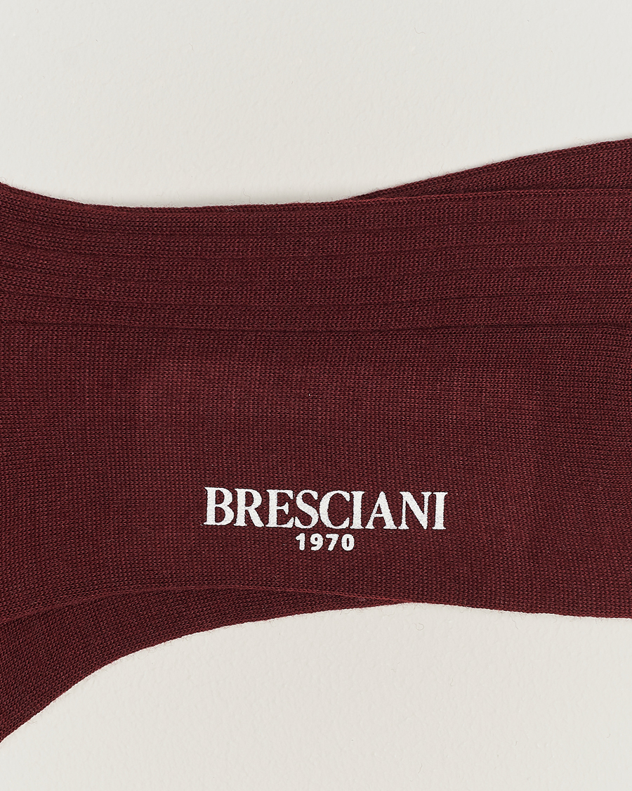 Herre | Italian Department | Bresciani | Wool/Nylon Ribbed Short Socks Burgundy