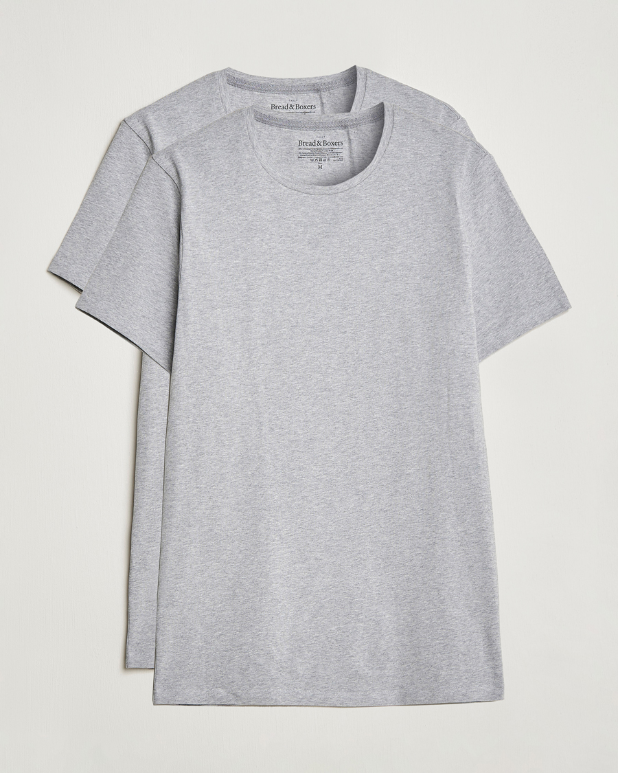 Herre | T-Shirts | Bread & Boxers | 2-Pack Crew Neck Tee Grey Melange