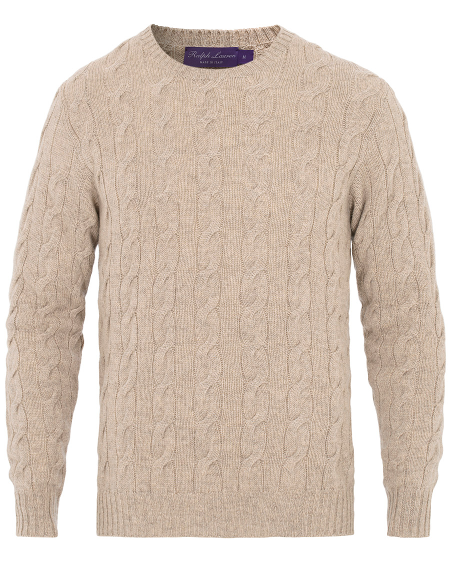 Herre | Trøjer | Ralph Lauren Purple Label | Cashmere Cable Knit Oat Melange