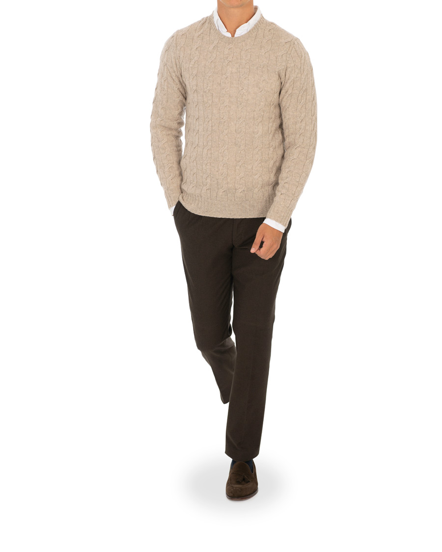 Herre | Trøjer | Ralph Lauren Purple Label | Cashmere Cable Knit Oat Melange