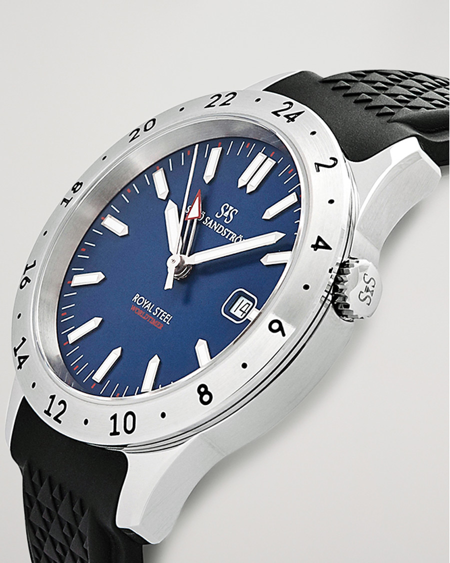 Herre | Sjöö Sandström Royal Steel Worldtimer 41mm Blue with Rubber | Sjöö Sandström | Royal Steel Worldtimer 41mm Blue with Rubber