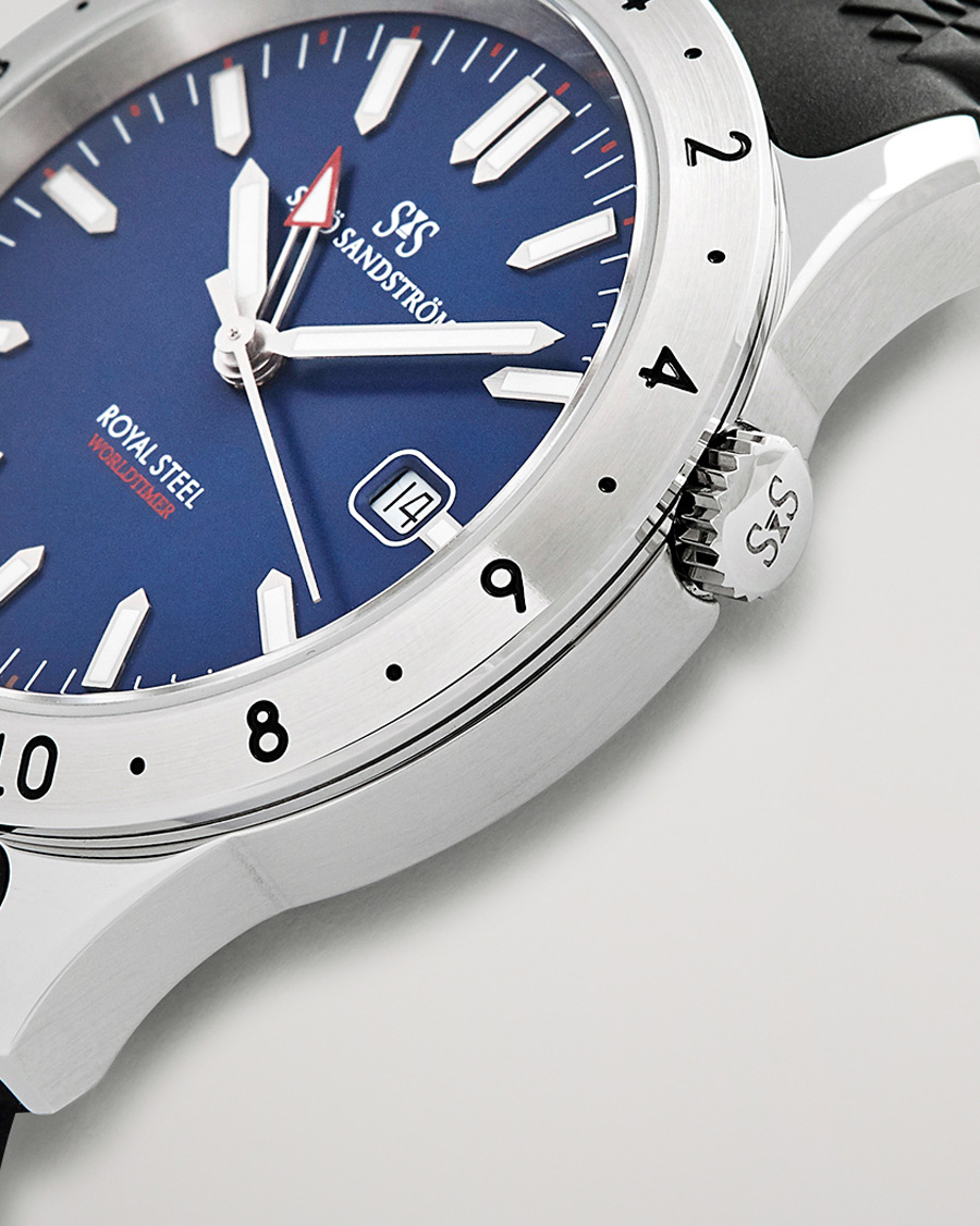 Herre | Sjöö Sandström Royal Steel Worldtimer 41mm Blue with Rubber | Sjöö Sandström | Royal Steel Worldtimer 41mm Blue with Rubber