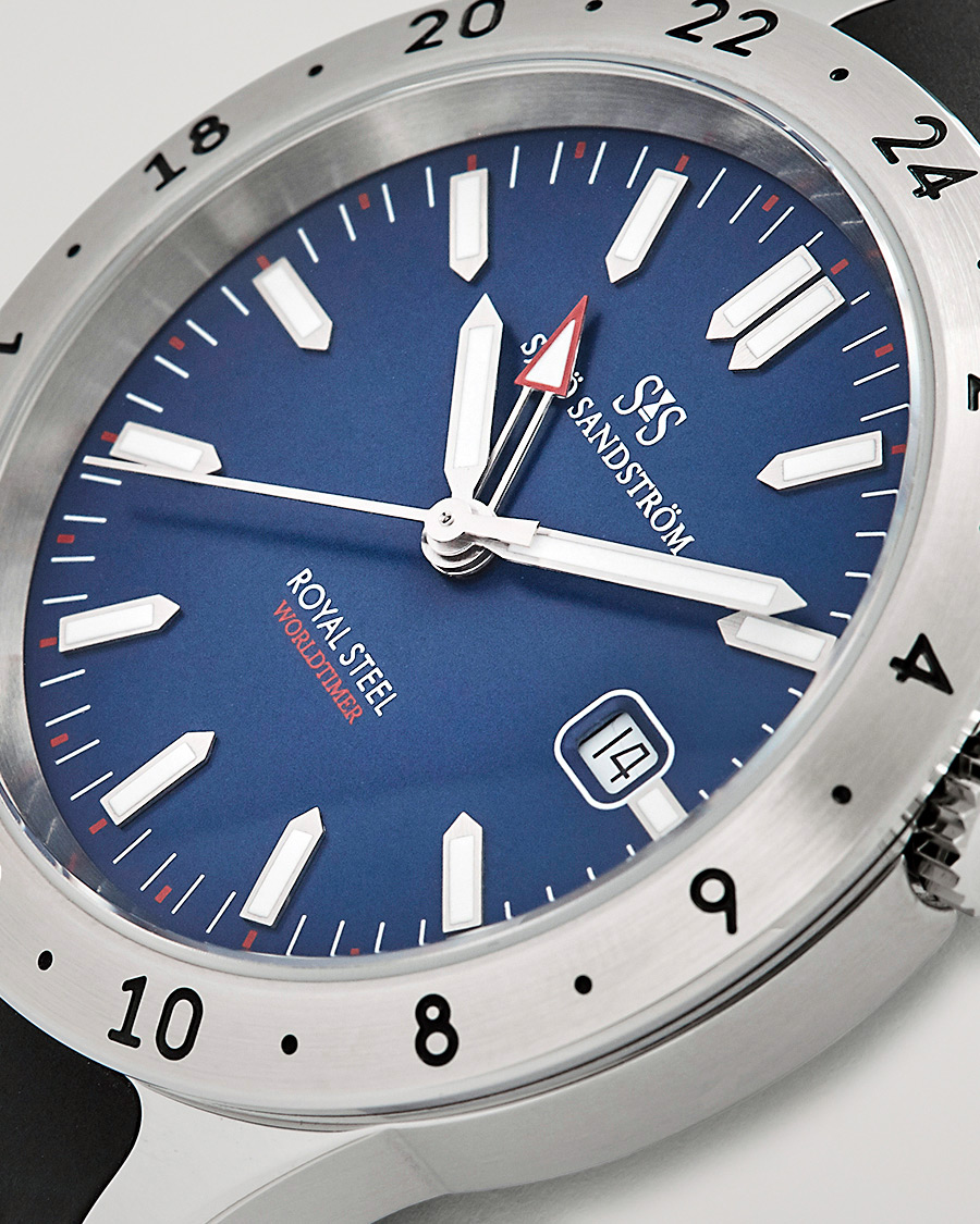 Herre | Sjöö Sandström Royal Steel Worldtimer 41mm Blue with Rubber | Sjöö Sandström | Royal Steel Worldtimer 41mm Blue with Rubber