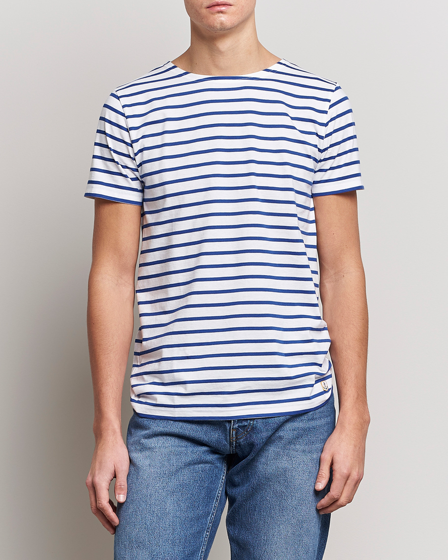 Herre | T-Shirts | Armor-lux | Hoëdic Boatneck Héritage Stripe T-shirt White/Blue