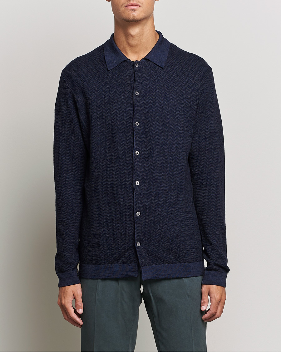 Herre | Trøjer | Altea | Herringbone Wool Shirt Navy