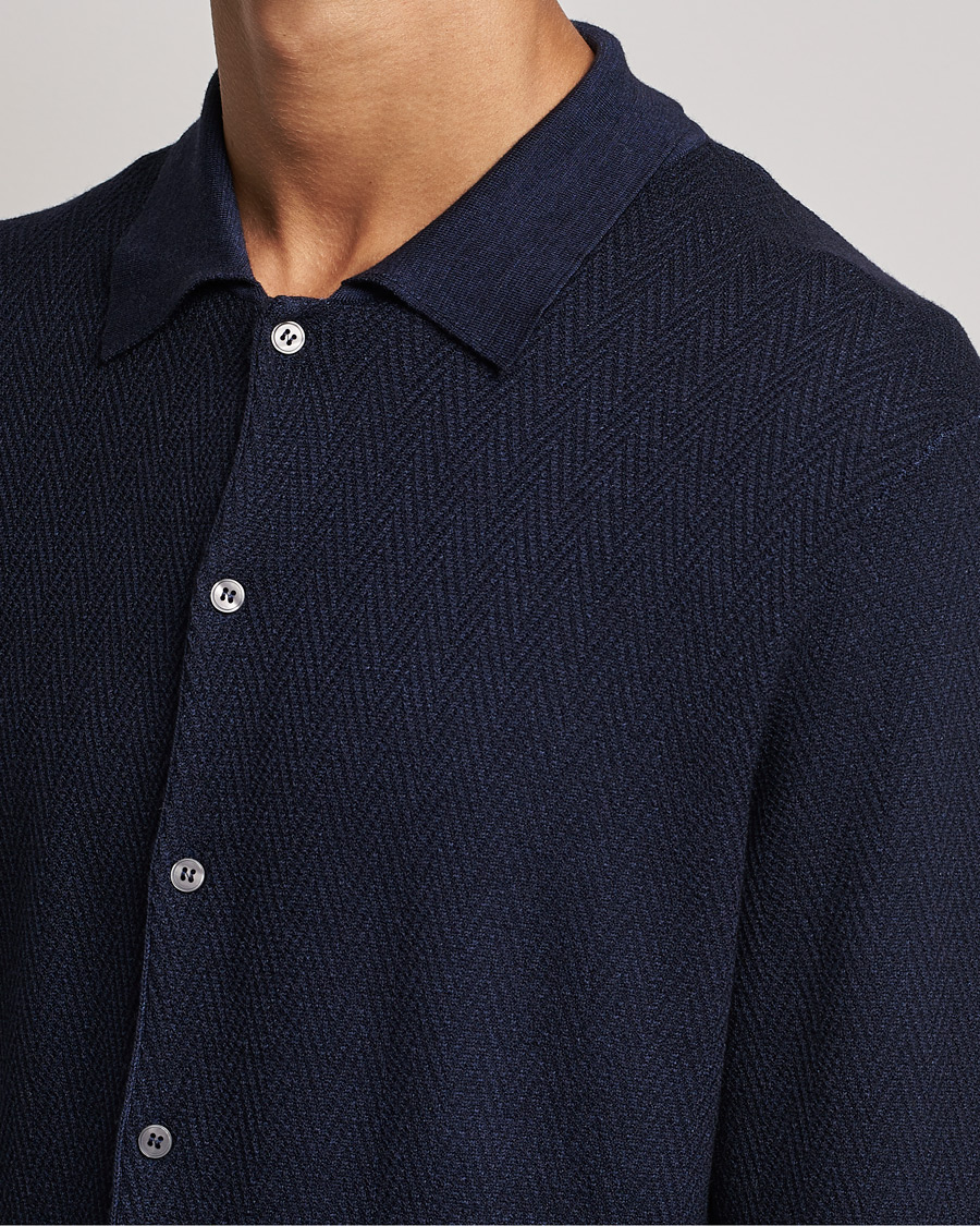 Herre | Trøjer | Altea | Herringbone Wool Shirt Navy