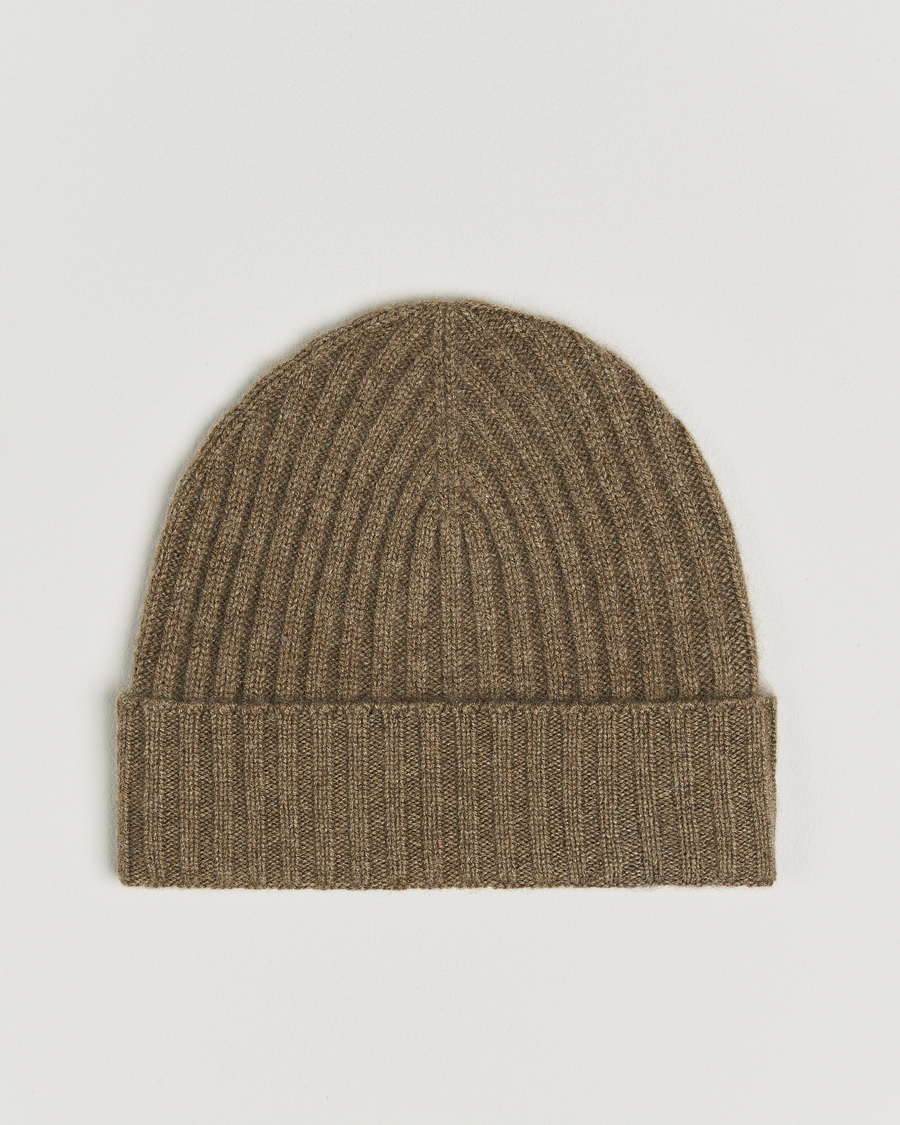 Herre | Huer | Amanda Christensen | Rib Knitted Cashmere Cap Olive Melange