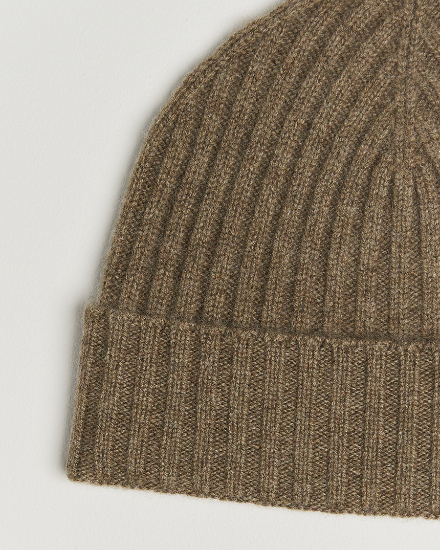 Herre | Huer | Amanda Christensen | Rib Knitted Cashmere Cap Olive Melange