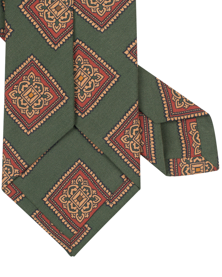 Herre | Drake's Washed Silk Printed Large Square Tie 8 cm Green | Drake's | Washed Silk Printed Large Square Tie 8 cm Green