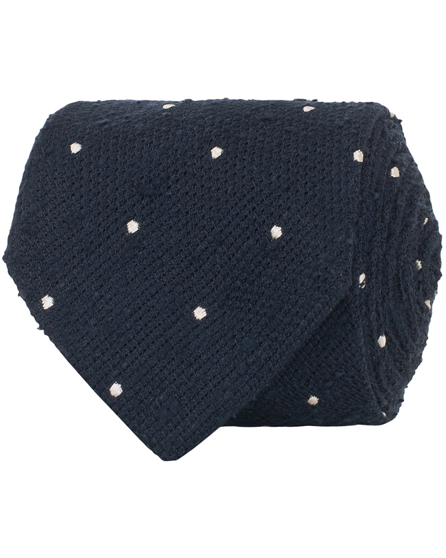 Herre | Drake's Woven Silk Grenadine Dot Tie 8 cm Navy | Drake's | Woven Silk Grenadine Dot Tie 8 cm Navy