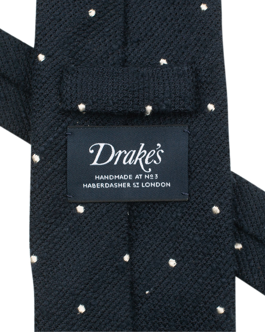 Herre | Drake's Woven Silk Grenadine Dot Tie 8 cm Navy | Drake's | Woven Silk Grenadine Dot Tie 8 cm Navy