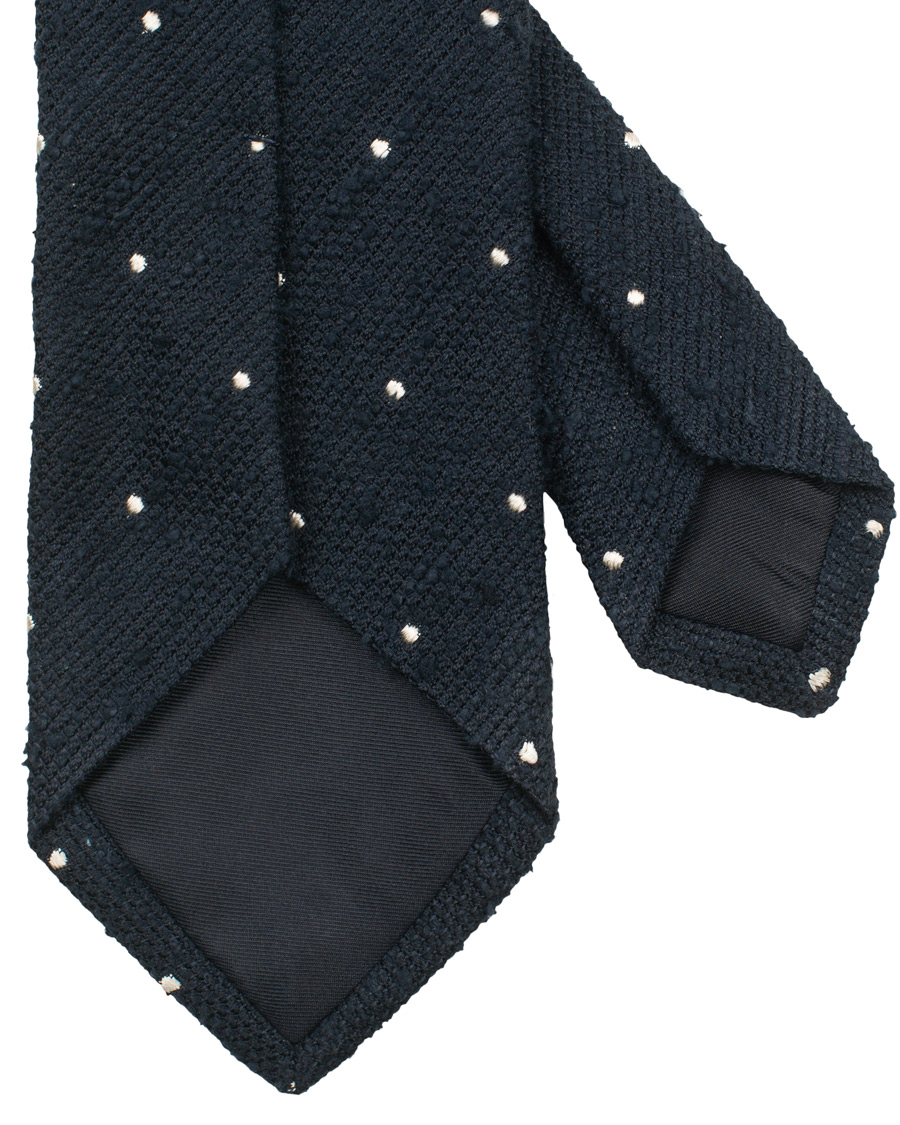 Herre | Drake's Woven Silk Grenadine Dot Tie 8 cm Navy | Drake's | Woven Silk Grenadine Dot Tie 8 cm Navy