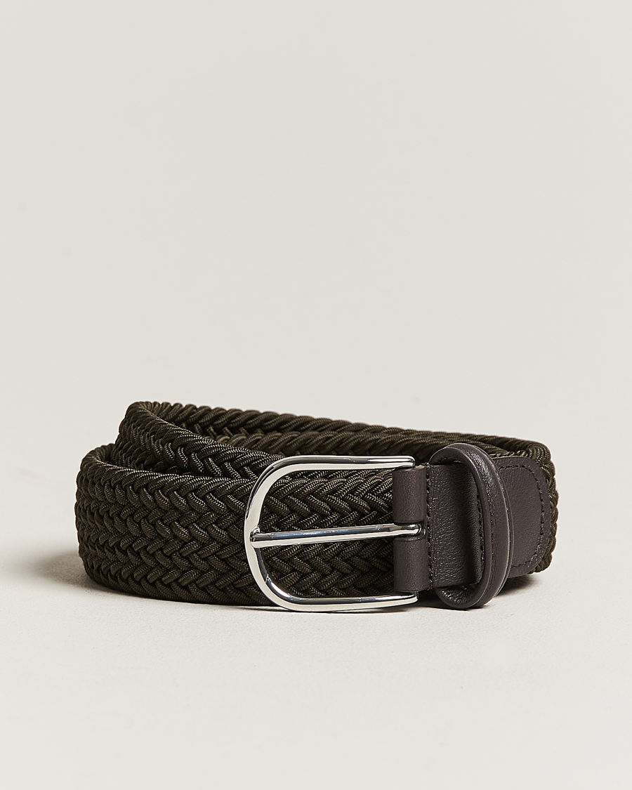 Herre | Bælter | Anderson's | Stretch Woven 3,5 cm Belt Green