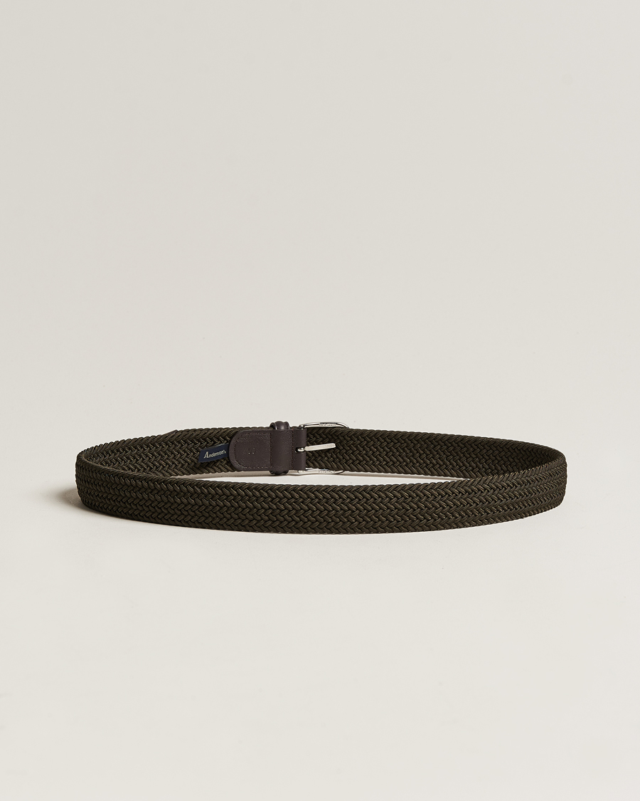 Herre | Flettede bælter | Anderson's | Stretch Woven 3,5 cm Belt Green