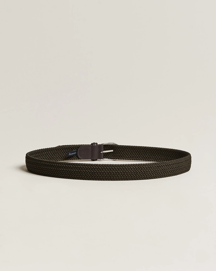 Herre | Flettede bælter | Anderson's | Stretch Woven 3,5 cm Belt Green