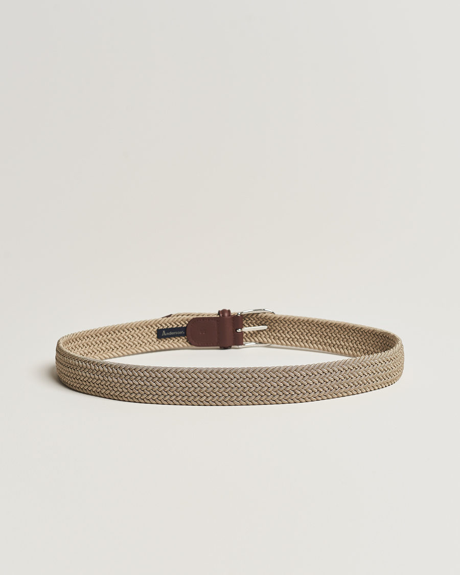 Herre | Italian Department | Anderson's | Stretch Woven 3,5 cm Belt Beige