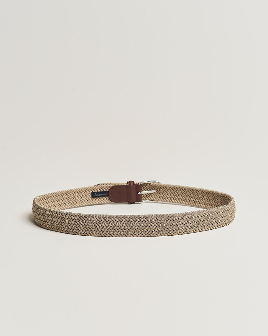 Herre | Tilbehør | Anderson's | Stretch Woven 3,5 cm Belt Beige
