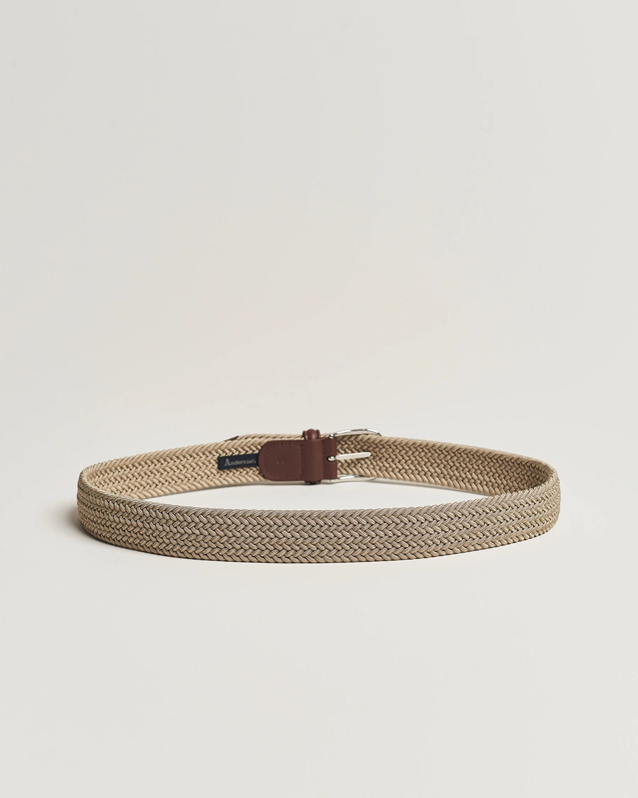 Herre | Bælter | Anderson's | Stretch Woven 3,5 cm Belt Beige