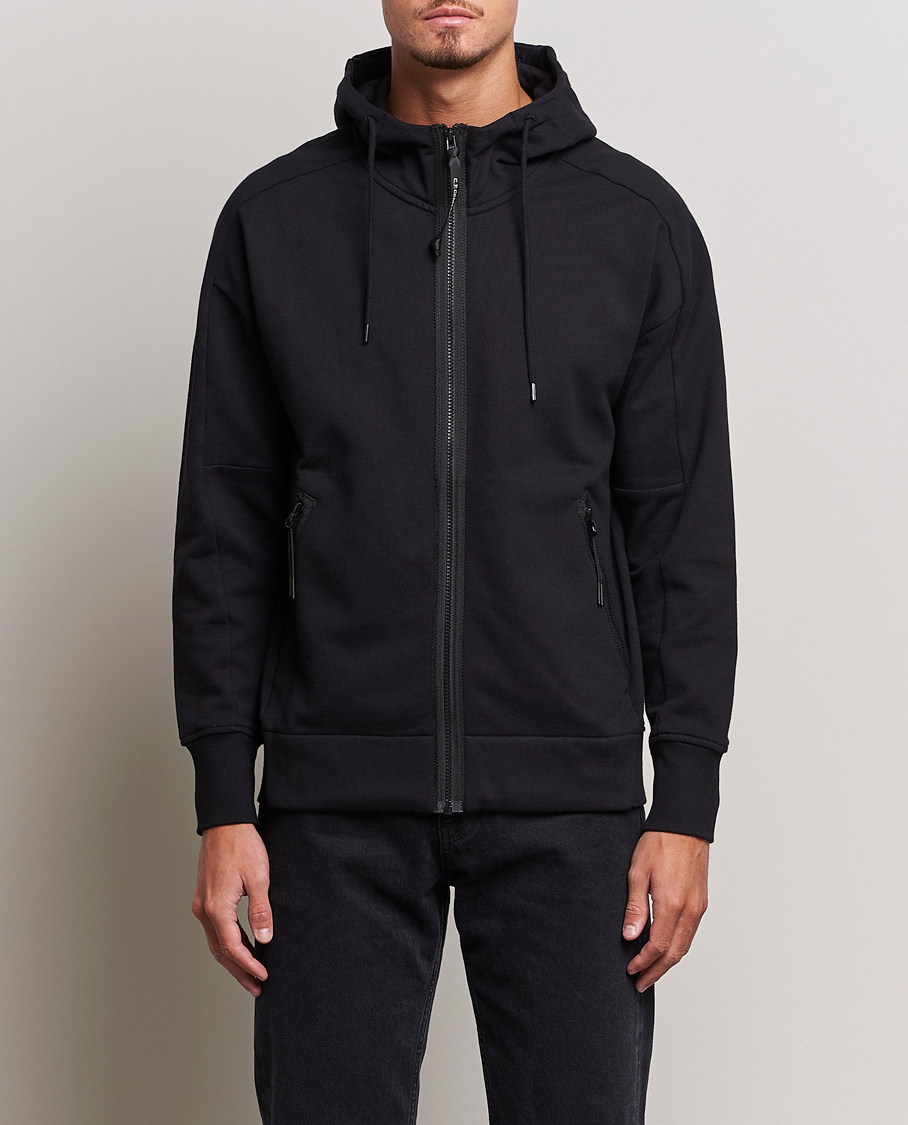 Herre | Udsalg | C.P. Company | Diagonal Raised Fleece Full Zip Goggle Hoodie Black