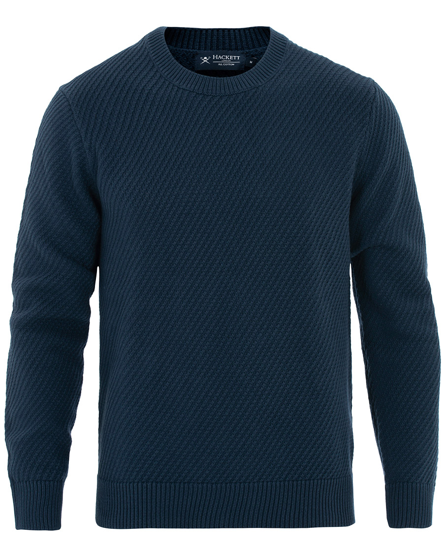 Herre | Trøjer | Hackett | Diagonal Striped Crew Neck Cotton Sweater Navy