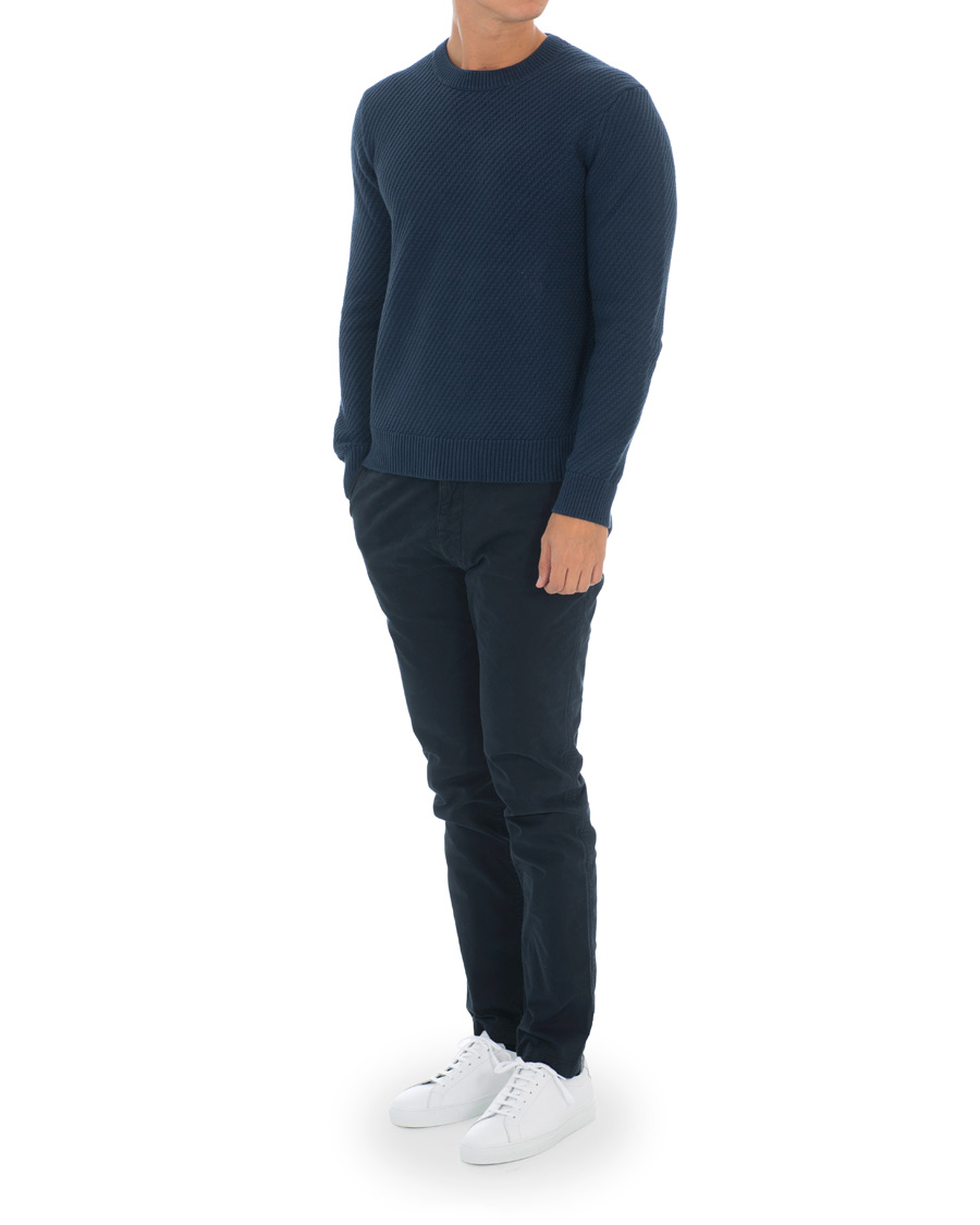 Herre | Trøjer | Hackett | Diagonal Striped Crew Neck Cotton Sweater Navy