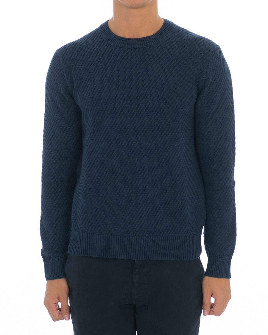 Herre | Trøjer | Hackett | Diagonal Striped Crew Neck Cotton Sweater Navy