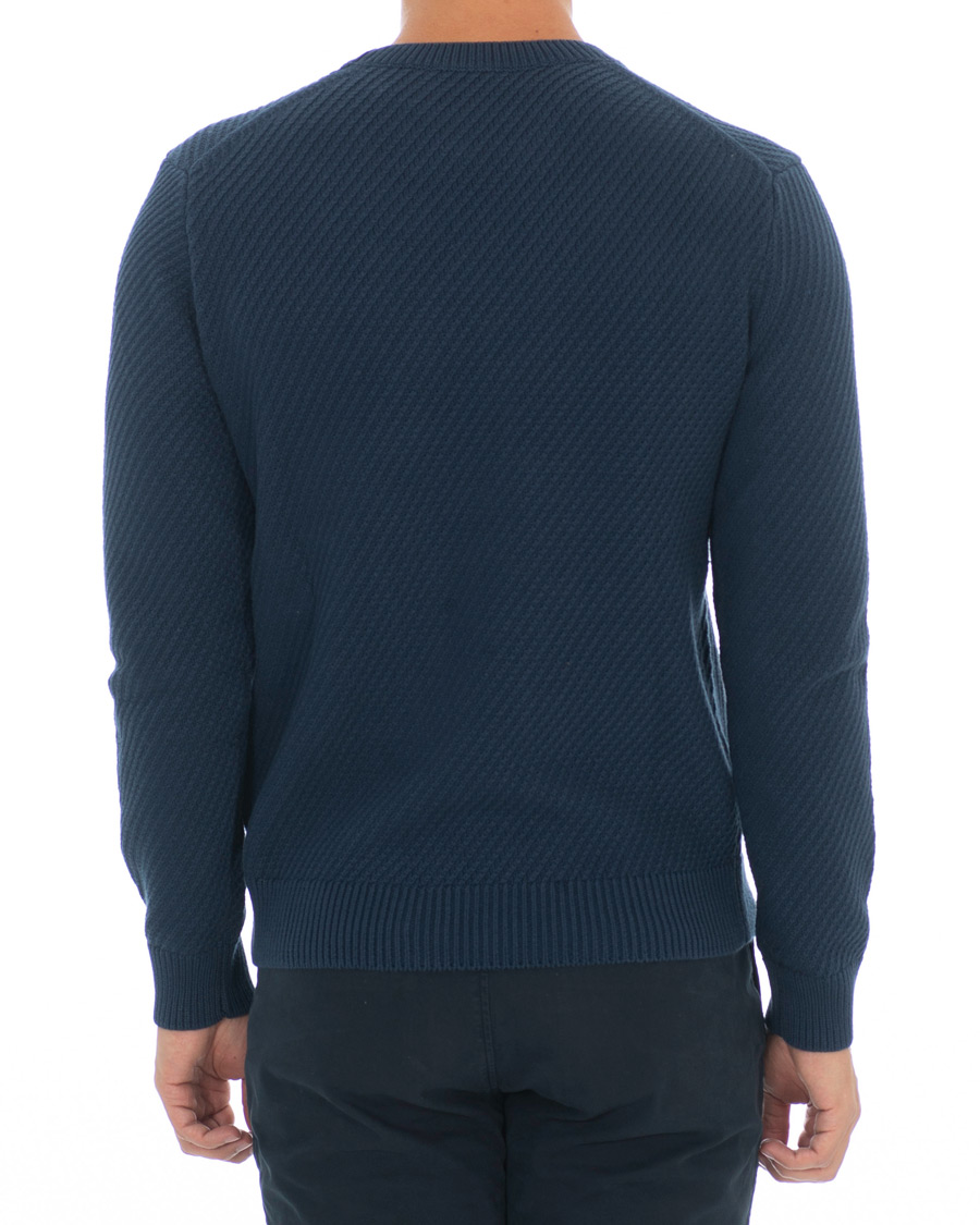 Herre | Trøjer | Hackett | Diagonal Striped Crew Neck Cotton Sweater Navy