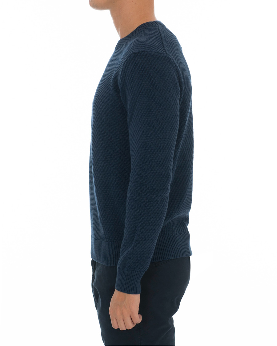 Herre | Trøjer | Hackett | Diagonal Striped Crew Neck Cotton Sweater Navy