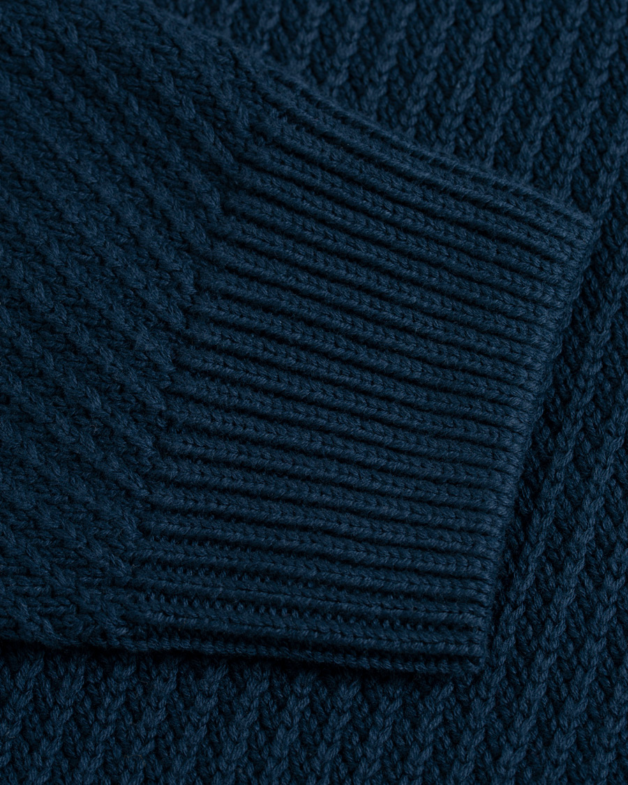 Herre | Trøjer | Hackett | Diagonal Striped Crew Neck Cotton Sweater Navy