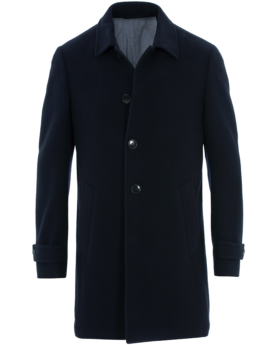 Herre | Jakker | Hackett | Washed Wool Twill Coat Navy