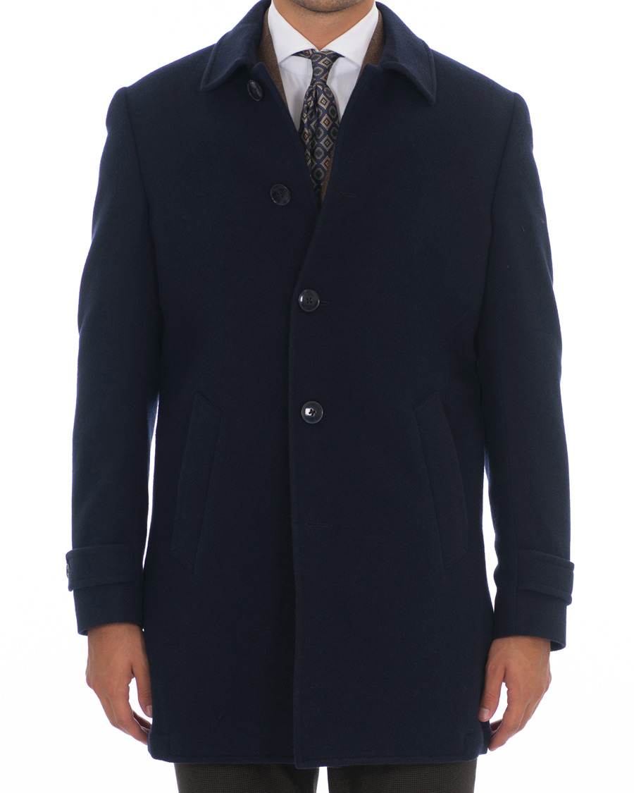 Herre | Jakker | Hackett | Washed Wool Twill Coat Navy